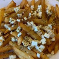 Fresko Greek Fries · French fries topped with Arahova Feta and oregano drizzled with Olive Oil