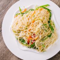 Stir Fried Vegetable Rice Noodles · Celery, green peppers, red peppers, carrots, rice noodles.