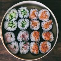 Set A Nori Outside Sushi Roll  · Spicy tuna, Salmon, Yellowtail scallion, and Cucumber (16 pcs).