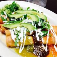 Cheese Flautas (Order Of 5) · Topped with mole, salsa verde, salsa roja, just sour cream.