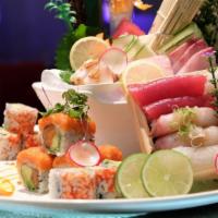 Sushi & Sashimi For 2 · 10 pieces sushi, 18 pieces sashimi, California roll, and chef's special roll. Served with sa...