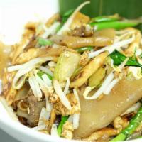 Pad See Ew · Stir-fried flat rice noodles with bean sprouts, chinese broccoli, egg, and choice of meat in...