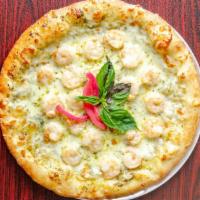 Pesto Shrimp Pizza · 