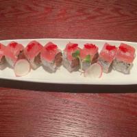Lady Is A Trap Roll · Roll spicy tuna and tempura flakes topped with tuna and red tobiko.
