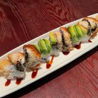 Panther Roll · Cucumber shrimp tempura and eel avocado eel sauce on top.