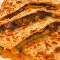 Triple Decker Quesadilla · Grilled fresh flour tortillas stuffed with cheese in three layers with grilled chicken, gril...