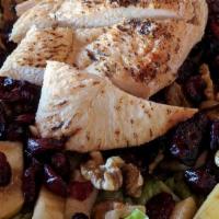 Golden Apple Walnut · Romaine, grilled chicken, dried cranberries, walnuts, crumbled Bleu cheese, diced apples all...