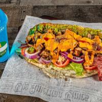 Incredible Hulk · Topped with iceberg lettuce, tomatoes, sliced onions, avocado, American cheese and our sauce...