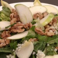 Waldorf Salad · 340 calories. Mixed greens, endive, goat cheese, walnuts, apple, raspberry vinaigrette.