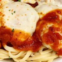 Spaghetti & Meatballs · Homemade tomato sauce. Choice of soup or salad