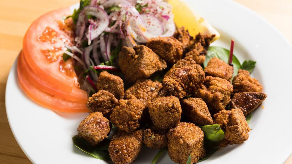 Fried Liver Cubes · Tender pieces of calf's liver breaded and deep fried then tossed with seasoning and herbs.