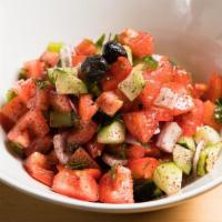 Shepherd'S Salad · Fresh tomatoes, cucumber, green pepper, parsley, dill and onion mixed in red vinegar and oli...