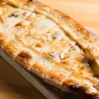 Sucuklu Pide (Soujouk Pide) · A thick dough crust stuffed with Turkish soujouk and mozzarella cheese.