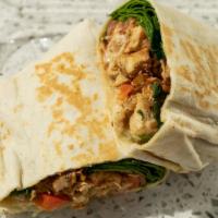 Arizona Chicken · Cutlet, pepper jack-cheese, hot peppers, lettuce, tomato and herb mayo on a gourmet wrap.