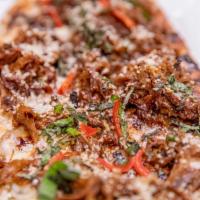 Flatbread Pizza · Our house made flatbread features kono's award-winning 12 hours slow roasted pork, topped wi...