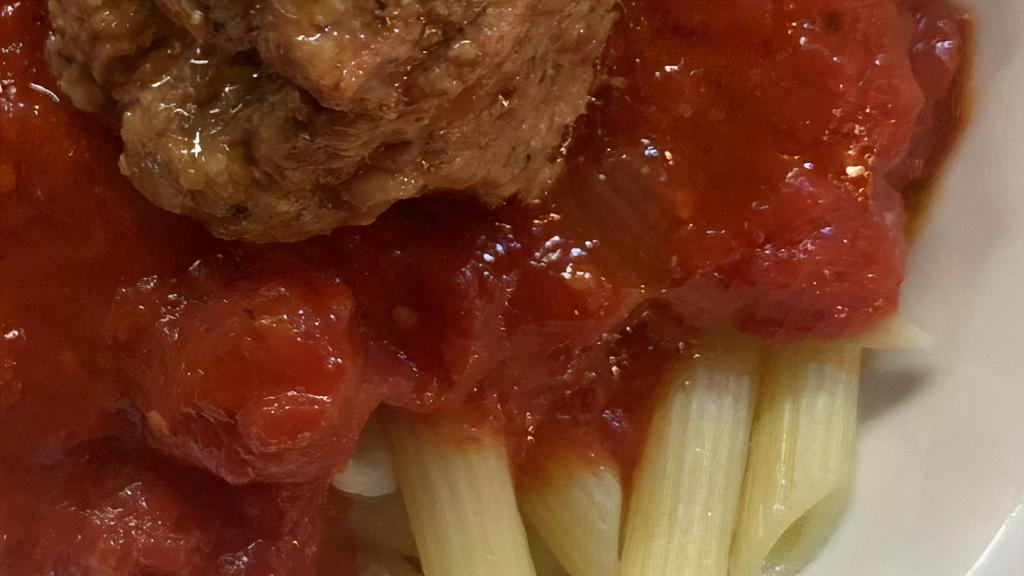 Kids Pasta & Meatball · Penne pasta, marinara sauce and a homemade meatball