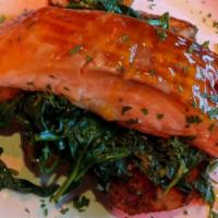 Apricot Glazed Salmon · Fresh Norwegian salmon grilled to perfection, topped with an apricot glaze accompanied with ...