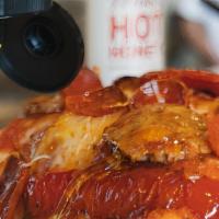 Tony'S Hot Pepperoni Pie · Red Sauce, Mozzarella, Pepperoni, and scoops of fresh Ricotta finished with a Mike's Hot Hon...