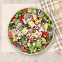 Nice To Greek Salad · Grilled chicken with romaine, tomatoes, bell peppers, onions, Kalamata olives, cucumbers, or...