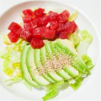 Tuna Avocado Salad · Spring mixed avocado lettuce with yuzu dressing.