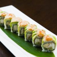 Awesome Roll · White tuna tempura, fresh apples, cucumber, lobster salad and avocado on top with special sa...