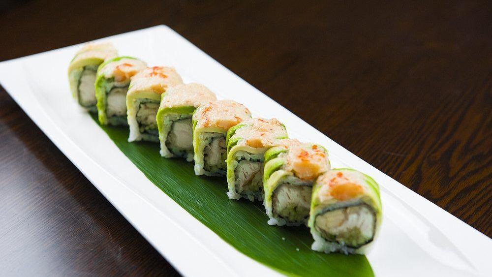Awesome Roll · White tuna tempura, fresh apples, cucumber, lobster salad and avocado on top with special sauce.