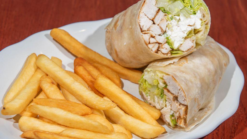 Grecian Wrap · Grilled chicken, romaine lettuce, feta cheese, olive oil and vinegar.