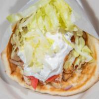Chicken Kebab On A Pita · Served with lettuce, tomato, onion and tzatziki sauce.