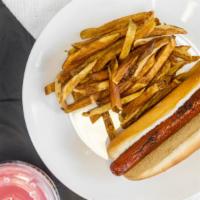 Hotdog Combo W/ Fries · Single hotdog, fries, and 16oz fountain drink