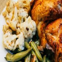1/2 Chicken + 2 Sides + 2 Sauces · Our chickens are all natural, free roaming, antibiotic and hormone free. Roasted with farm f...
