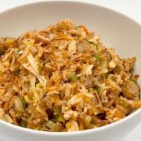 Chicken Fried Rice · Veggies, garlic, scallion, ginger, chicken, scallion, jasmine rice & fried shallot
