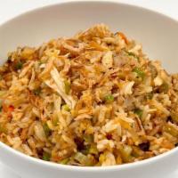 Garlic Fried Rice · Veggies, garlic, scallion, ginger, butter, fried shallot & jasmine rice (v)