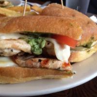 Basil Pesto Chicken Melt · Served with french fries or salad.