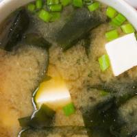 Miso Soup · White miso broth, scallion, tofu, seaweed.