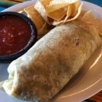 Breakfast Burrito · Scrambled eggs, cheese, and beans. With Chorizo or Machaca for an additional charge.