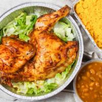 Half Rotisserie Chicken With Rice & Beans · Served with yellow or white rice.