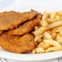 4 Pc Chicken Fingers With French Fries · 4 Pc Chicken Fingers Deluxe served with french fries. You Can Change The fries For Curly Fri...