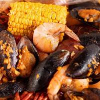 The Cajun Boil · 1/2 lb. deveined shrimp, 1/2 lb. crawfish, and 1/2 lb. black mussel. (No Substitutions)