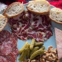 5 Charcuterie Plate · serve with walnut, cornichon and homemade baguette