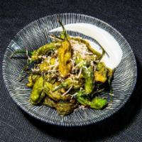Shishito Peppers · Sauteed with soy served with Bonito, Yuzu Aioli