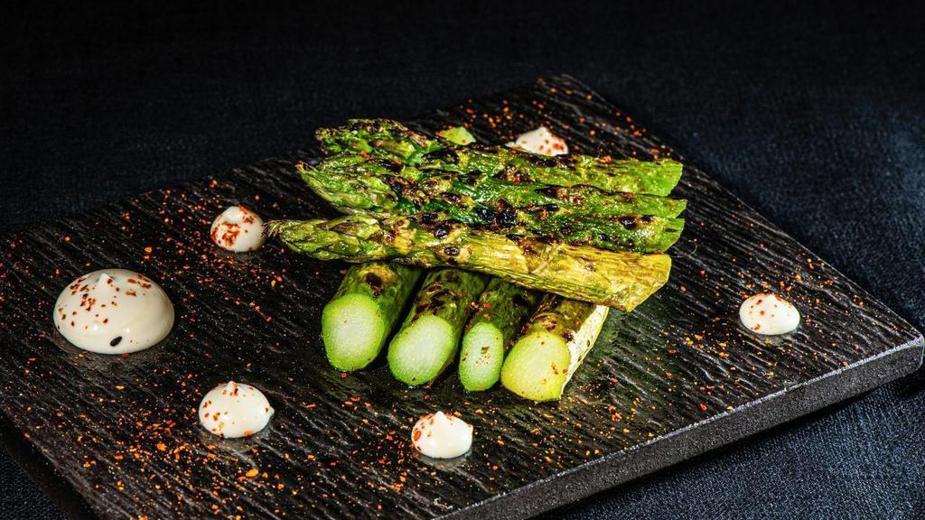 Asparagus · Grilled and served with yuzu Yogurt.
