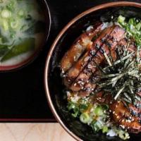 Teriaki Rice Bowl Set · Choice of pork belly or chicken with scallions, sesame seeds, seaweed, and teriyaki sauce. S...