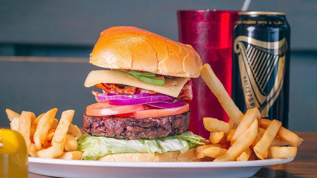 Terminator Burger · Lettuce ,tomato,onion ,bacon,jalapeno,swiss chesse,buffalo sauce and avocado