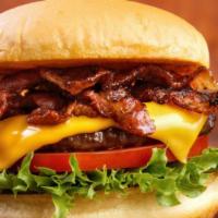 Yankee Bacon Cheeseburger · ½ pound burger, american cheese, bacon, lettuce, tomato, uptown sauce on a brioche bun.