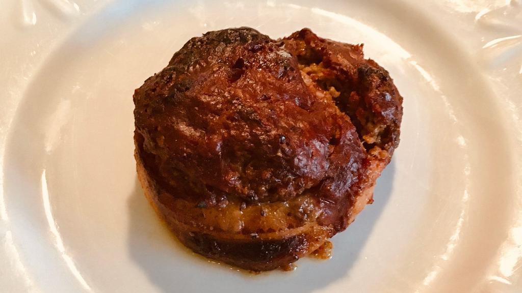 Bbq Bacon Wrapped Turkey Meatloaf (Gf) · Muffin sized turkey loaf with a bacon wrapping.