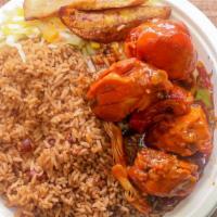 Barbeque Chicken · Served with white rice or rice and peas, steam vegetables or salad and plantain.