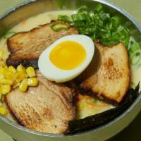 Tonkotsu Ramen 차슈라면 · Milky pork broth with braised pork belly kissed with a sear. Finished with toppings of sweet...