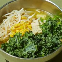 Farmer'S Ramen 농부의 그릇 · Hearty vegan ramen with kale, sprouts, carrots, sweet form and tofu. Soup and noodles packag...