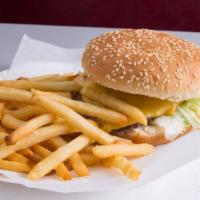 Double Cheese Burger With Fries & Soda · With fries and soda.