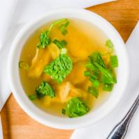 Wonton  Soup · Seasoned broth with filled wonton dumplings.
